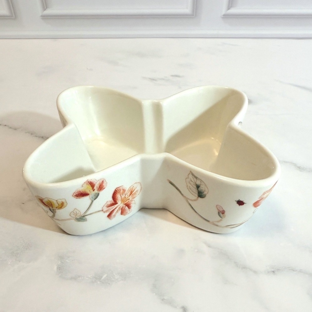 Lenox Butterfly Meadow Shaped Trinket Bowl Dish Ladybug Inside 4 1/2"